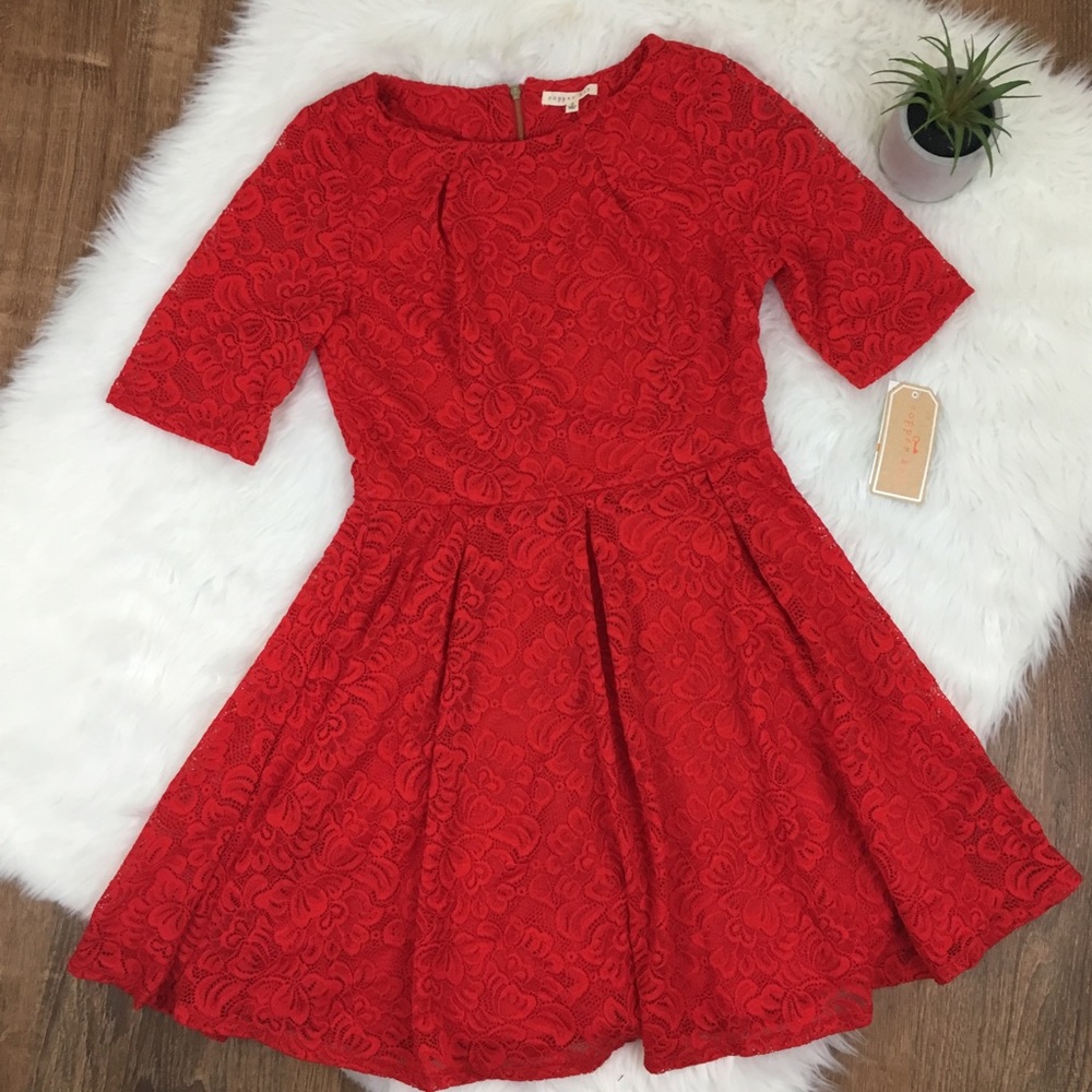 NWT Copper Key Red Lace Fit Flare Skater Dress S